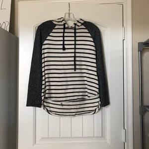 White with black sleeves and grey sleeves sweater